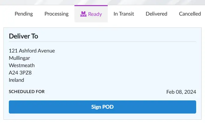 Quick Docket deliveries screen